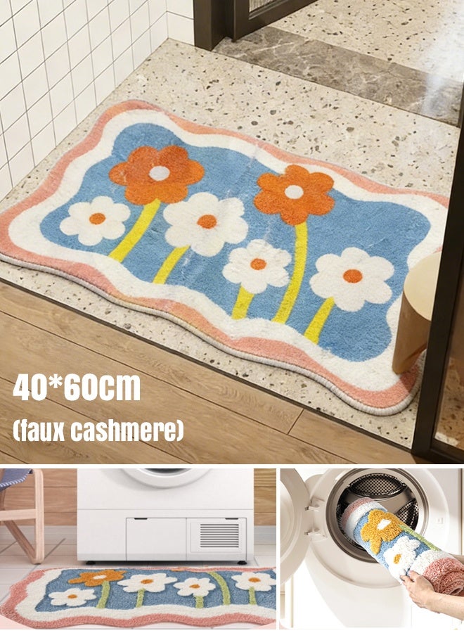 WangPangZi Cute Bath Mat, Extra Soft Bathroom Rugs, High Absorbent Flower Area Rug, Non Slip Machine Washable Bathroom Mat, Great for Indoor Bathtub Bedroom Floor - Image 1